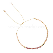 Natural Strawberry Quartz & Glass Seed Braided Bead Bracelets, Adjustable Bracelet, Camellia, No Size
(HR1333-9)