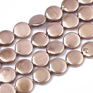 Spray Painted Shell Pearl Beads Strands, Flat Round, Dark Salmon, 8x3mm, Hole: 0.8mm, about 44pcs/strand, 14.37 inch(36.5cm)(SSHEL-R045-02)