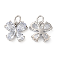 Rack Plating Brass Pave Clear Cubic Zirconia Butterfly Charms, with Jump Ring, Long-Lasting Plated, Lead Free & Cadmium Free, Platinum, 12.5x14x3mm, Hole: 4mm(KK-Z026-03P)