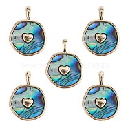 5Pcs Natural Abalone Shell/Paua Shell Pendants, with Real 18K Gold Plated Brass Findings, Cadmium Free & Lead Free, Long-Lasting Plated, Flat Round Charm, Heart Pattern, 18x13.5x2mm, Hole: 2x3mm(KK-SZ0002-38A)