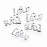 201 Stainless Steel Charms, Love, Stainless Steel Color, 6x13x0.5mm, Hole: 1mm(STAS-K154-24P)