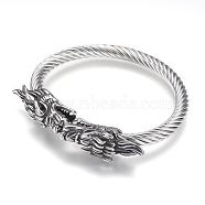 304 Stainless Steel Bangles, Dragon, Antique Silver, 2 inchx2-3/8 inch(52x61mm)(BJEW-F274-04AS)