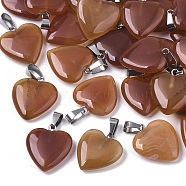 Heart Natural Carnelian Pendants, with Platinum Tone Brass Findings, 20~22x20~21x5~8mm, Hole: 2x7mm(G-Q438-17)