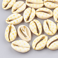 Printed Cowrie Shell Beads, No Hole/Undrilled, Yellow, 20~26x13~18x5~7mm(SHEL-S274-02A)