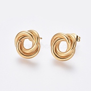 304 Stainless Steel Stud Earrings, Hypoallergenic Earrings, Interlocking Rings, with Ear Nuts, Golden, 13mm, Pin: 0.8mm, 6pairs/card(EJEW-L241-02G)