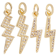 12Pcs 2 Styles Brass Micro Pave Cubic Zirconia Pendants, with Jump Rings, Long-Lasting Plated, Lightning Bolt Charm, Golden, 17.5~20x6x1.5~2mm, Hole: 1.8~3mm, 6pcs/style(ZIRC-BBC0001-54)