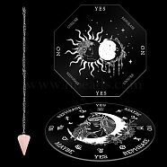 DIY Pendulum Board Dowsing Divination Making Kit, Including Natural Rose Quartz Cone Pendants, 304 Stainless Steel Cable Chain Necklaces, Acrylic Pendulum Board, Moon Pattern, 4Pcs/set(DIY-CP0007-28A)