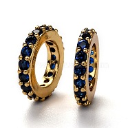 Brass Micro Pave Cubic Zirconia European Beads, Long-Lasting Plated, Real 18K Gold Plated, Large Hole Beads, Ring, Blue, 10x1.8mm, Hole: 6mm(KK-B028-18G-F)