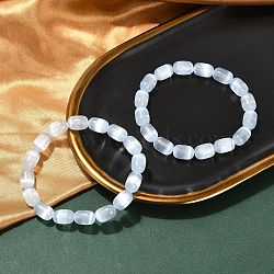 Dyed Natural Selenite Column Beaded Stretch Bracelets for Women, Light Blue, 3/8x1/2 inch(0.85x1.25cm), Inner Diameter: 2-1/4 inch(5.6cm)(BJEW-I312-05A)