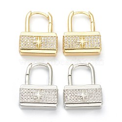 Brass Micro Pave Clear Cubic Zirconia Huggie Hoop Earrings, Padlock with Star, Mixed Color, 19x15.5x4.5mm, Pin: 0.8mm(EJEW-A058-09)