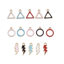 90Pcs 15 Styles Light Gold Plated Alloy Enamel Pendants, Triangle, Round Ring and Lightning Bolt, Lead Free & Cadmium Free, Mixed Color, 15x14x2mm, Hole: 1.8mm, 6pcs/Style(ENAM-LS0001-02LG)