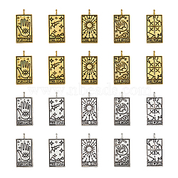 40Pcs 10 Styles Tibetan Style Alloy Pendants, Rectangle with Tarot Pattern, Mixed Shapes, 26x13x2mm, Hole: 2mm, 4pcs/style(FIND-DC0004-51)