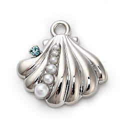 Alloy Rhinestone Pendants, with Plastic Pearls, Shell Shape Charms, Platinum, 18.5x17.5x4.5mm, Hole: 1.8mm(FIND-A051-06P)