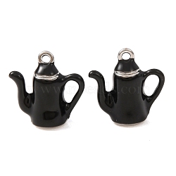 Alloy Enamel Pendants, Teapot 
Charms, Platinum, 15x15x7mm, Hole: 1.4mm(AL-CBA3252-02P)