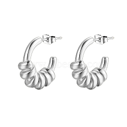 Non-Tarnish 304 Stainless Steel C Shaped Spring Design Stud Earrings, Stainless Steel Color(FA3062-2)