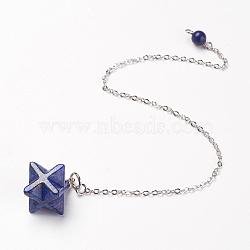 Chakra Natural Lapis Lazuli Dowsing Pendulums, with Brass Chains, Merkaba Star, 215~230mm(G-F516-01E)