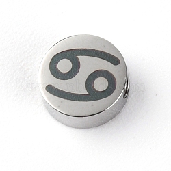 304 Stainless Steel Beads, Twelve Constellations, Stainless Steel Color, Cancer, 8x3mm, Hole: 2mm(FIND-CJC0005-01G-P)