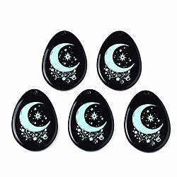 Acrylic Pendants, Teardrop & Moon, Pale Turquoise, 29x21x3mm, Hole: 1.4mm(KY-N015-016)