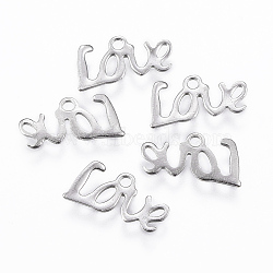 Tarnish Resistant 201 Stainless Steel Charms, Love, Stainless Steel Color, 6x13x0.5mm, Hole: 1mm(STAS-K154-24P)