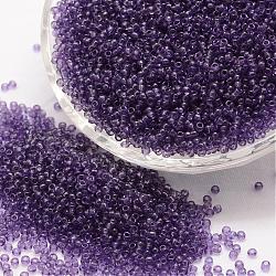 15/0 Glass Seed Beads, Grade A, Round, Transparent Colours, Blue Violet, 1.3~1.5mm, Hole: 0.5mm, about 75000pcs/pound(SEED-J013-F15-13)