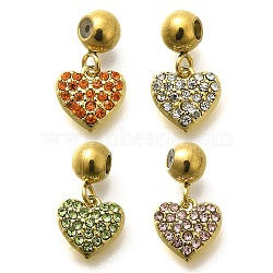 304 Stainless Steel Rhinestone Charms, Ion Plating(IP), Real 14K Gold Plated, Heart Charms, Mixed Color, 7.5x8x2.5mm, Hole: 0.8mm(STAS-M109-12G)