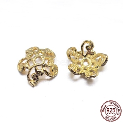 Real 18K Gold Plated 5-Petal 925 Sterling Silver Bead Caps, Flower, Golden, 6.5x2.5mm, Hole: 1mm, about 117pcs/20g(STER-M100-17)