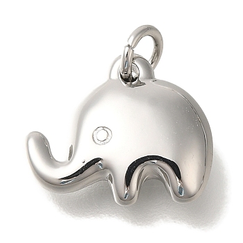 Brass Pendants, Elephant Charms, with Jump Ring, Platinum, 12x14.5x4.5mm, Hole: 3.5mm