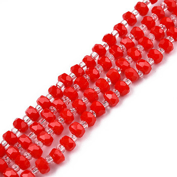 Opaque Solid Color Glass Beads Strands, Abacus, Red, 4x3mm, Hole: 0.8mm, about 146~150pcs/strand, 24.41 inch~25.2 inch(62~64cm)
