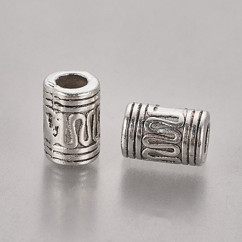 Tibetan Style Alloy Beads, Lead Free & Nickel Free & Cadmium Free, Column, Antique Silver, about 7mm in diameter, 10mm long, hole: 4mm