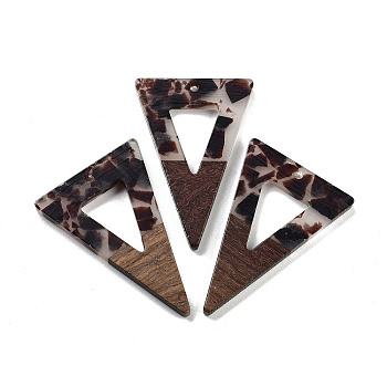 Walnut Wood with Resin Pendant, Triangle, Coconut Brown, 45x30x3.5mm, Hole: 2mm