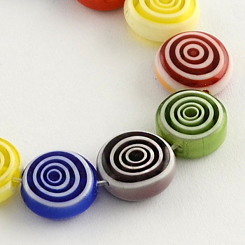 Flat Round Handmade Millefiori Glass Beads, Mixed Color, 8x3mm, Hole: 0.5mm, about 48pcs/strand, 14.1 inch