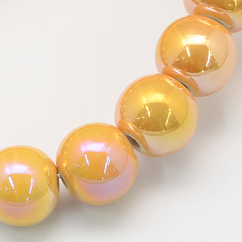 Handmade Porcelain Round Beads, AB Color Plated, Gold, 15mm, Hole: 2mm