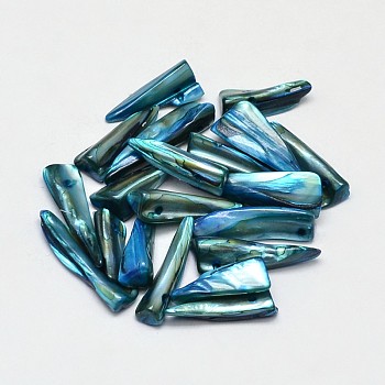 Dyed Natural Freshwater Shell Nugget Stick Beads, Steel Blue, 22~35x5~7x2mm, Hole: 1mm, about 510pcs/500g