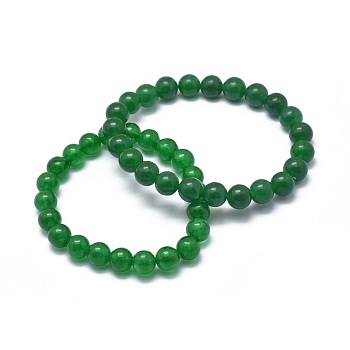 Natural Malaysia Jade Bead Stretch Bracelets, Round, 2-1/8 inch~2-3/8 inch(5.5~6cm), Bead: 8mm