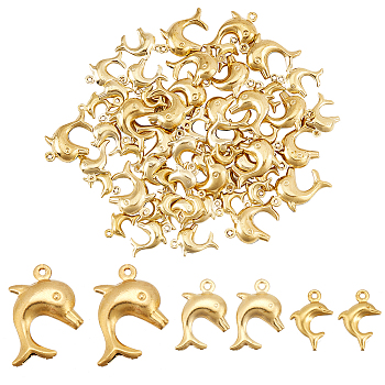 Elite 60Pcs 3 Style Brass Pendants, Dolphin, Golden, 14~21x9.5~12x3~5mm, Hole: 1~1.2mm, 20pcs/style
