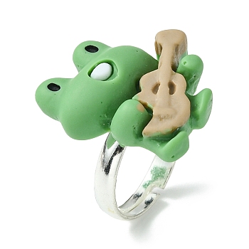 Frog Resin Finger Ring, Silver Brass Adjustable Ring, BurlyWood, Inner Diameter: 14.5mm