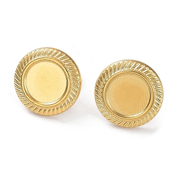 Ion Plating(IP) 304 Stainless Steel Stud Earrings Findings, Flat Round Tray Settings, Real 18K Gold Plated, Tray: 9mm, 15mm, Pin: 0.7mm
