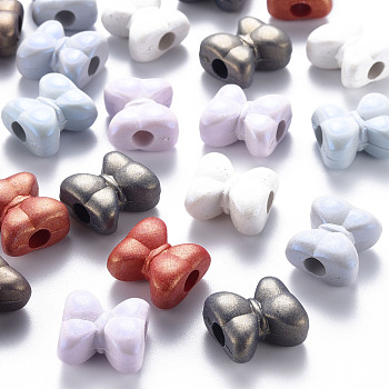 Spray Painted Acrylic European Beads, Large Hole Beads, Bowknot, Mixed Color, 13.5x15x8mm, Hole: 4mm, about 509pcs/500g