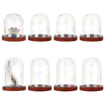 Elite 8 Sets 2 Style Iridescent Glass Dome Cover, Decorative Display Case, Cloche Bell Jar Terrarium with Wood Base, for DIY Preserved Flower Gift, Arch, Sienna, 30x34mm and 30x42mm, 4 sets/style