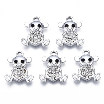 Alloy Pendants, with Crystal Rhinestone, Cadmium Free & Lead Free, Bear, Platinum, 17x14x4mm, Hole: 1.8mm