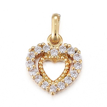 Brass Micro Pave Clear Cubic Zirconia Charms, Heart, Real 18K Gold Plated, 12.1x10.6x2.1mm, Hole: 4.5x2mm