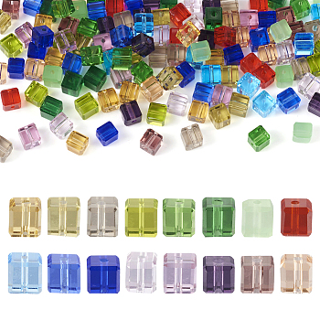 128Pcs 16 Colors Glass Imitation Austrian Crystal Beads, Faceted, Suqare, Mixed Color, 4x4x4mm, Hole: 0.9mm, 8pcs/color