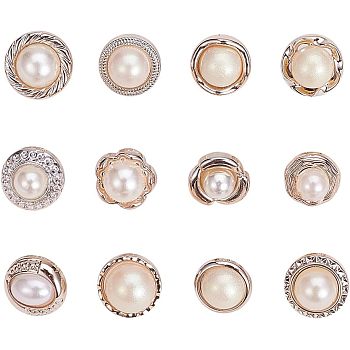 Plastic Shank Buttons, 1-Hole, Imitation Pearl Buttons, Mixed Shapes, White, 10.8x7.4x1.8cm, 96pcs/box