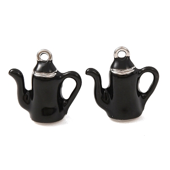 Alloy Enamel Pendants, Teapot 
Charms, Platinum, 15x15x7mm, Hole: 1.4mm