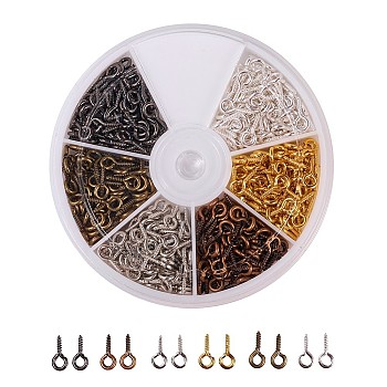Iron Screw Eye Pin Peg Bails, For Half Drilled Beads, Mixed Color, 10x5x1.2mm, Hole: 2.8mm, 6color, 75pcs/color, 450pcs