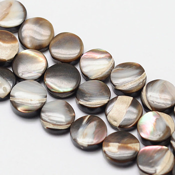 Dyed Natural Sea Shell Flat Round Bead Strands, 8x3mm, Hole: 1mm, about 51pcs/strand, 16.1 inch