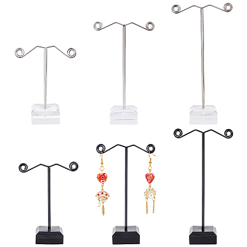 2 Sets 2 Styles T-Bar Iron Earring Display Stand Holder, Dangle Earring Display Tree with Acrylic Base, for Jewelry Holder Retail Photography Props, Mixed Color, 3x6.4~6.5x8.2~12.1cm, 3pcs/set, 1 set/style