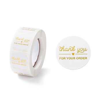 Thank You Stickers Roll, Flat Round Paper Purchase Tag Stickers, Adhesive Labels Stickers, Heart Pattern, 2.8cm, about 28mm wide, Stickers: 25x0.1mm, about 500pcs/roll