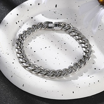 304 Stainless Steel Cuban Link Chain Bracelets for Men, Stainless Steel Color, 9 inch(22.8cm)