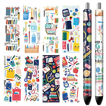 80Pcs 8 Style Self-Adhesive Coated Paper Pen Stickers, Waterproof Pen Wraps Transfer Decals, Pen, 120x40mm, 10Pcs/style